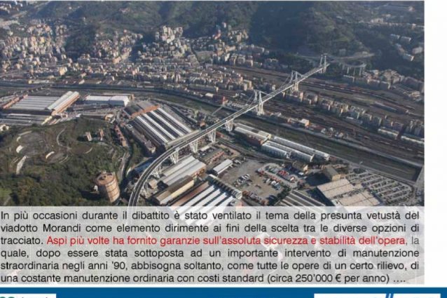 La slide di Autostrade per l’Italia sull’assoluta sicurezza del Ponte Morandi