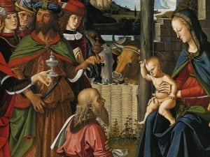 Particolare dell'Adorazione dei Magi del Perugino (1475), Galleria Nazionale dell'Umbria.