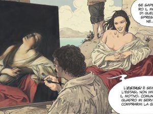 Una delle tavole della nuova opera a fumetti di Milo Manara: "Caravaggio - La Grazia", pubblicata da Panini Comics.