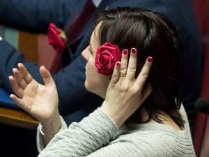 I deputati del M5s indossano una rosa rossa in occasione del ddl sulla violenza domestica di genere