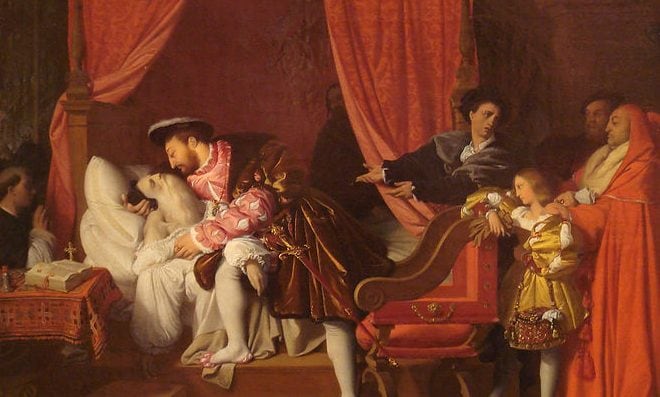 Jean Auguste Dominique Ingres, "La morte di Leonardo da Vinci" (1818), Musée des Beaux Arts de la Ville de Paris, Petit Palais.