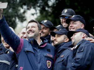 Matteo Salvini alle celebrazioni per il 167esimo anniversario della fondazione della Polizia