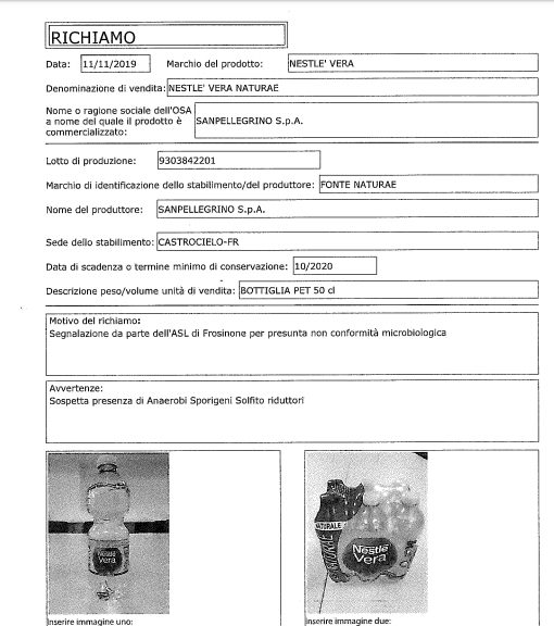 L’avviso apparso sul sito del ministero della Salute.