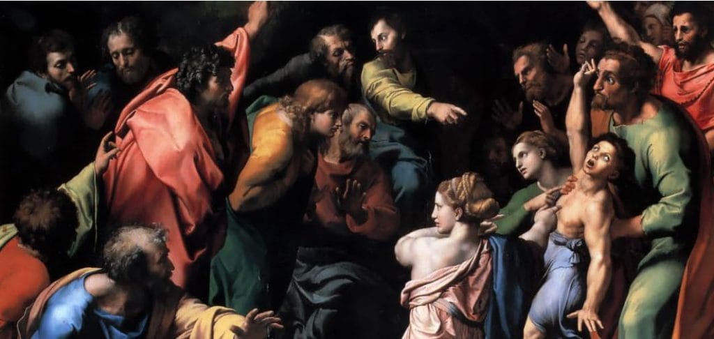 Raffaello, "Trasfigurazione" (1520), Pinacoteca Vaticana, Città del Vaticano.