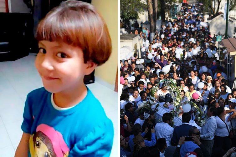 Fatima, la bimba di 7 anni rapita e uccisa in Messico. A destra i funerali della piccola