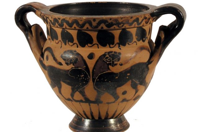 Piccolo cratere a figure nere presente nella collezione di reperti al Museo Archeologico di Stabia