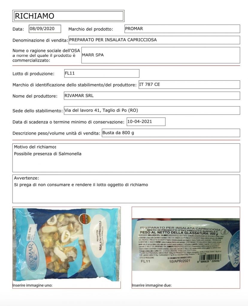L’avviso di richiamo pubblicato sul sito del ministero della Salute