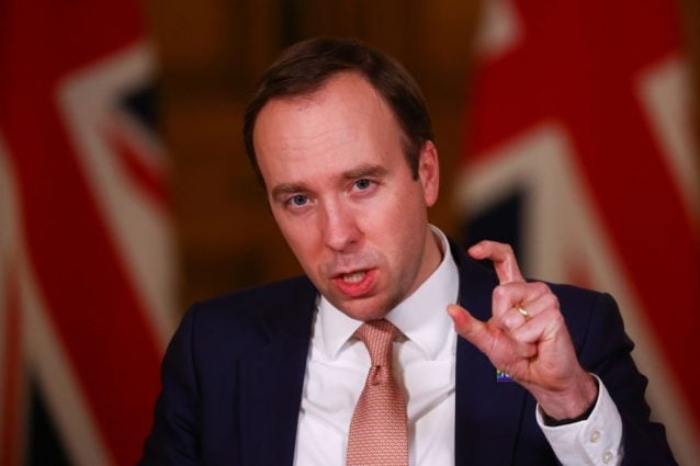 Matt Hancock, segretario alla Salute in Uk.