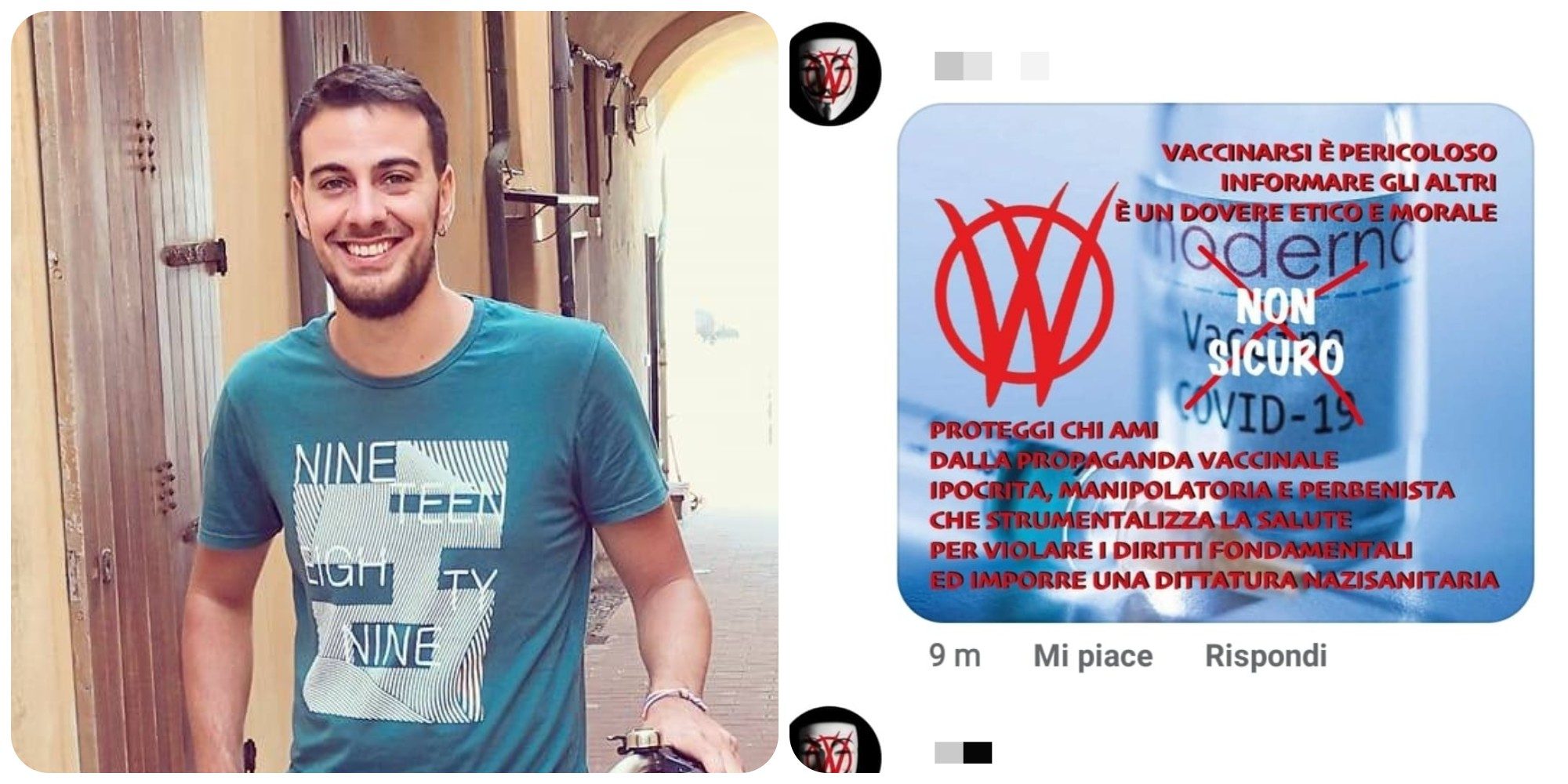 Simone Ciabattoni. Accanto, uno dei centinaia di commenti ai suoi post
