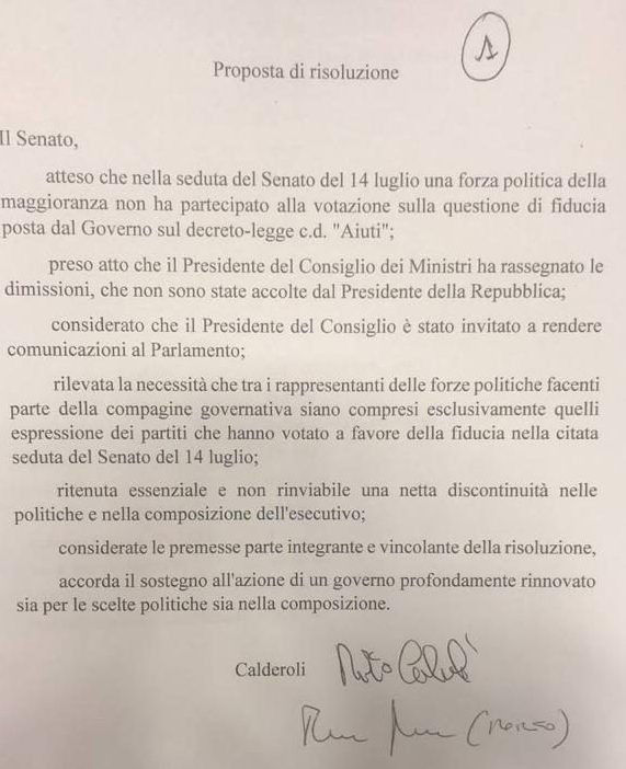 La risoluzione del centrodestra