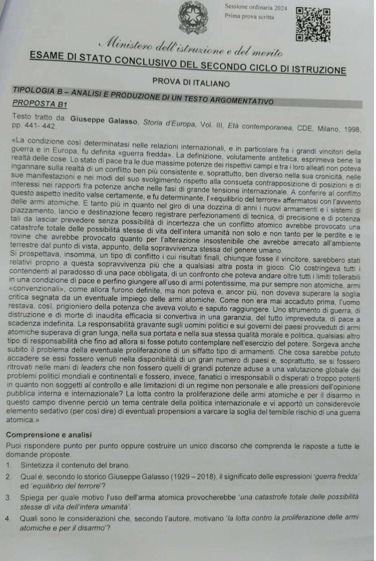 Traccia su Giuseppe Galasso.