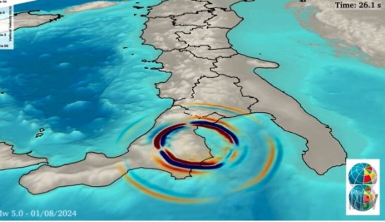 Il terremoto del 1 agosto 2024 in provincia di Cosenza: la propagazione delle onde sismiche (Ingv).