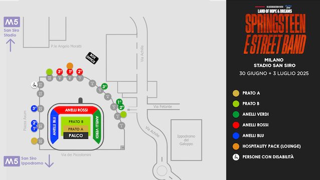 La mappa dello stadio San Siro per il concerto di Bruce Springsteen