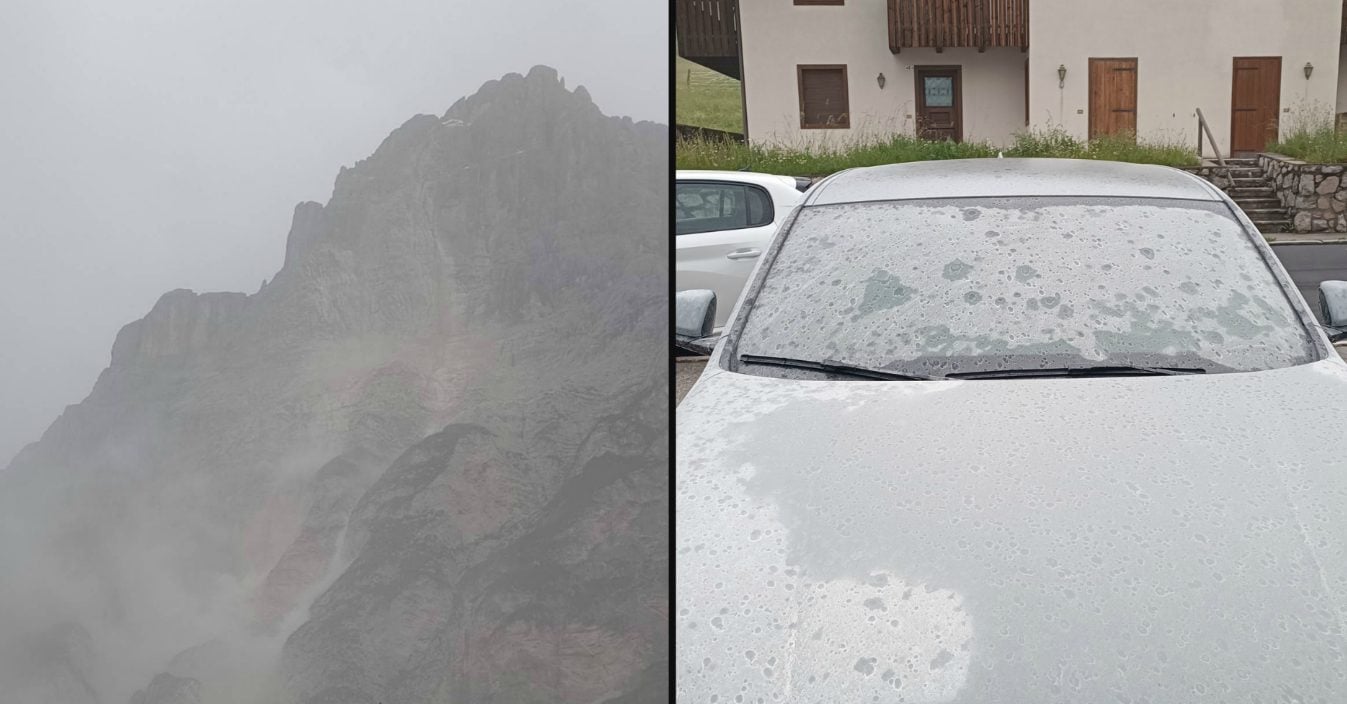 San Vito di Cadore imbiancata da polvere bianca: nuove frane sulla Croda Marcora nelle Dolomiti