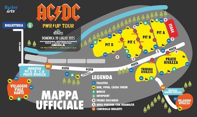 Mappa del concerto degli ACDC a Imola 2025