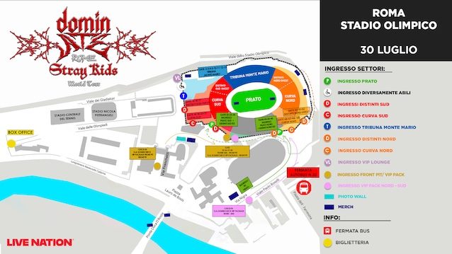 La mappa dello stadio Olimpico di Roma per il concerto degli Stray Kids