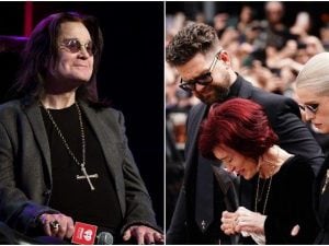 Funerali Ozzy Osbourne: i fiori sulla bara con il suo nome e le lacrime della moglie Sharon con i figli Kelly e Jack