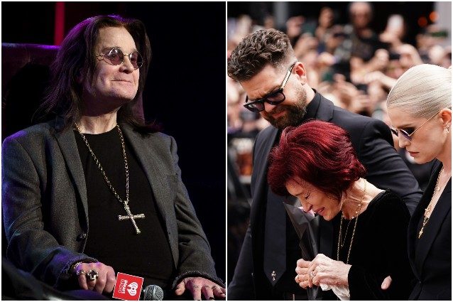 Funerali Ozzy Osbourne: i fiori sulla bara con il suo nome e le lacrime della moglie Sharon con i figli Kelly e Jack