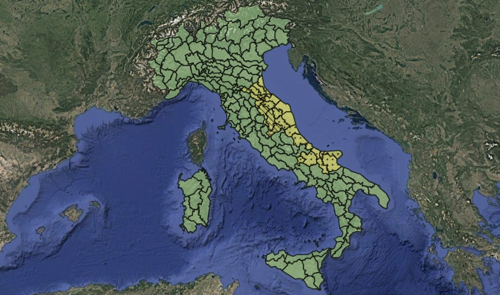 Le zone interessate dall’allerta meteo della Protezione Civile per la giornata di martedì 29 luglio.