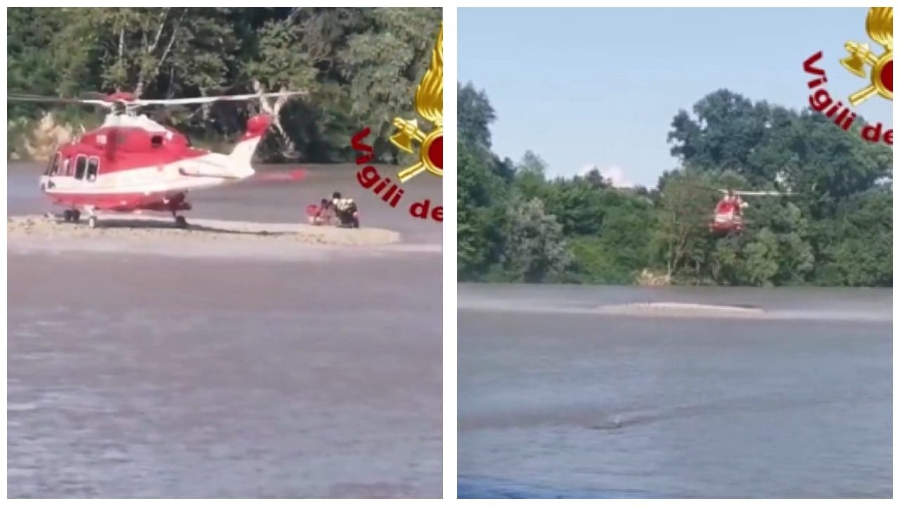 L’acqua sale improvvisamente, 7 amici bloccati su isolotto sul fiume Piave: il video del salvataggio