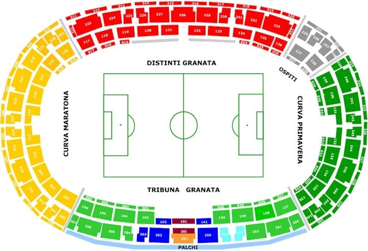 Mappa dello stadio Olimpico di Torino, 2025