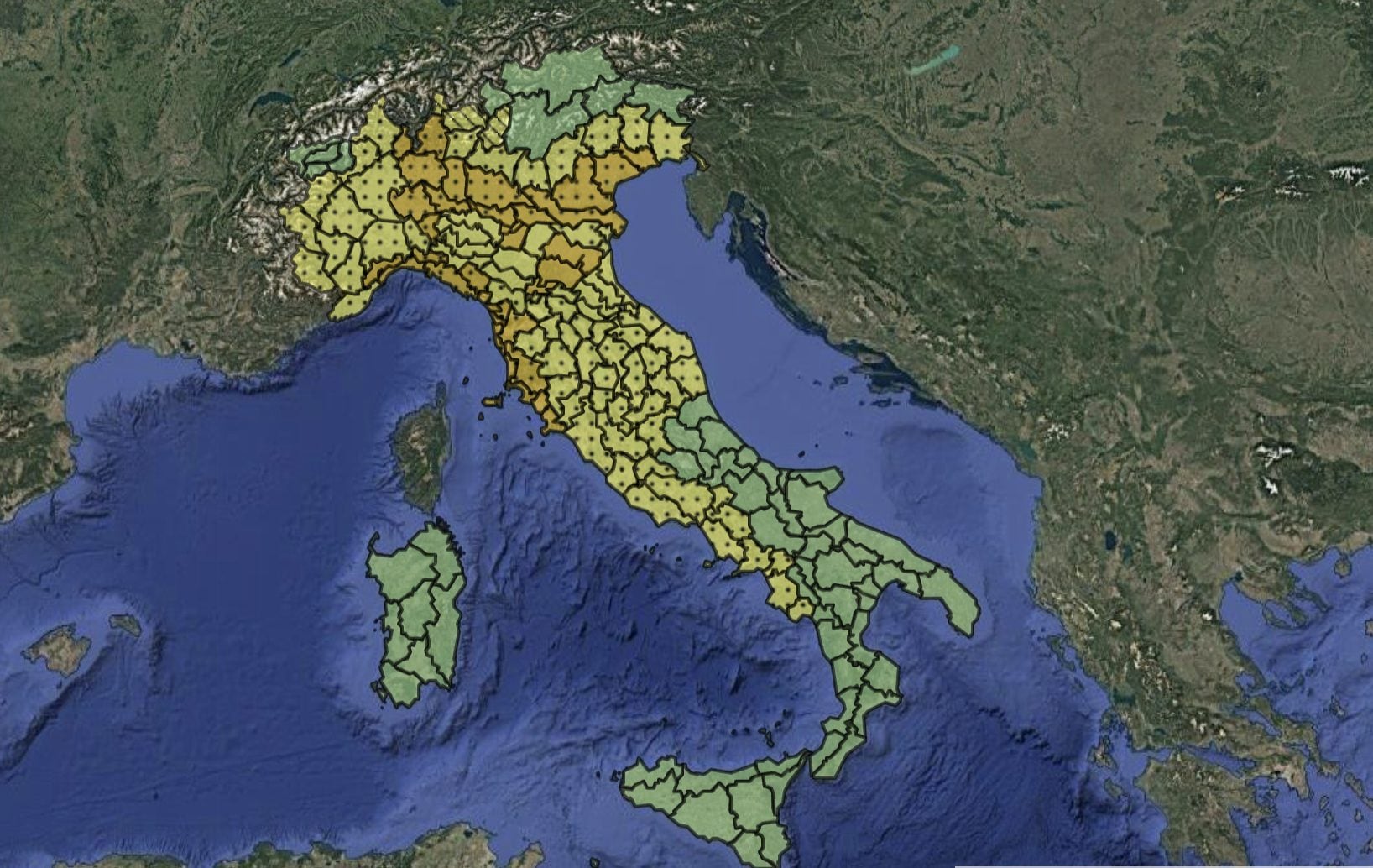 Le zone interessate dall’allerta meteo della Protezione Civile.
