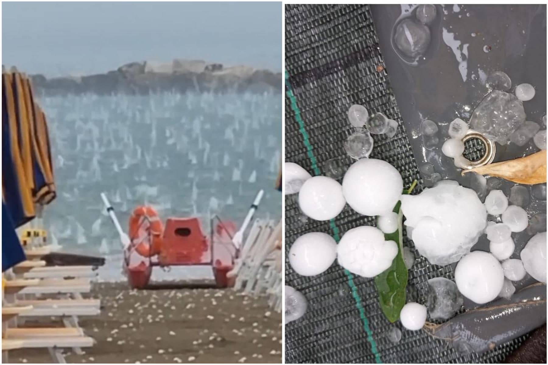 Il video della violenta grandinata a Igea Marina: chicchi piovono in spiaggia come pietre