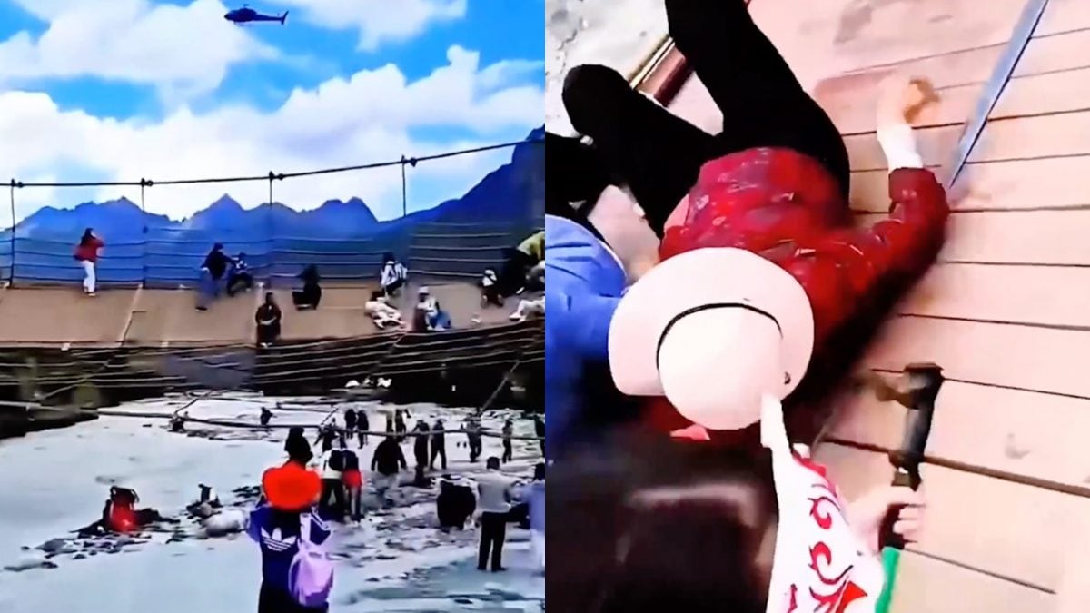 Ponte crollato in Cina: alcuni frame dei video pubblicati sui social.