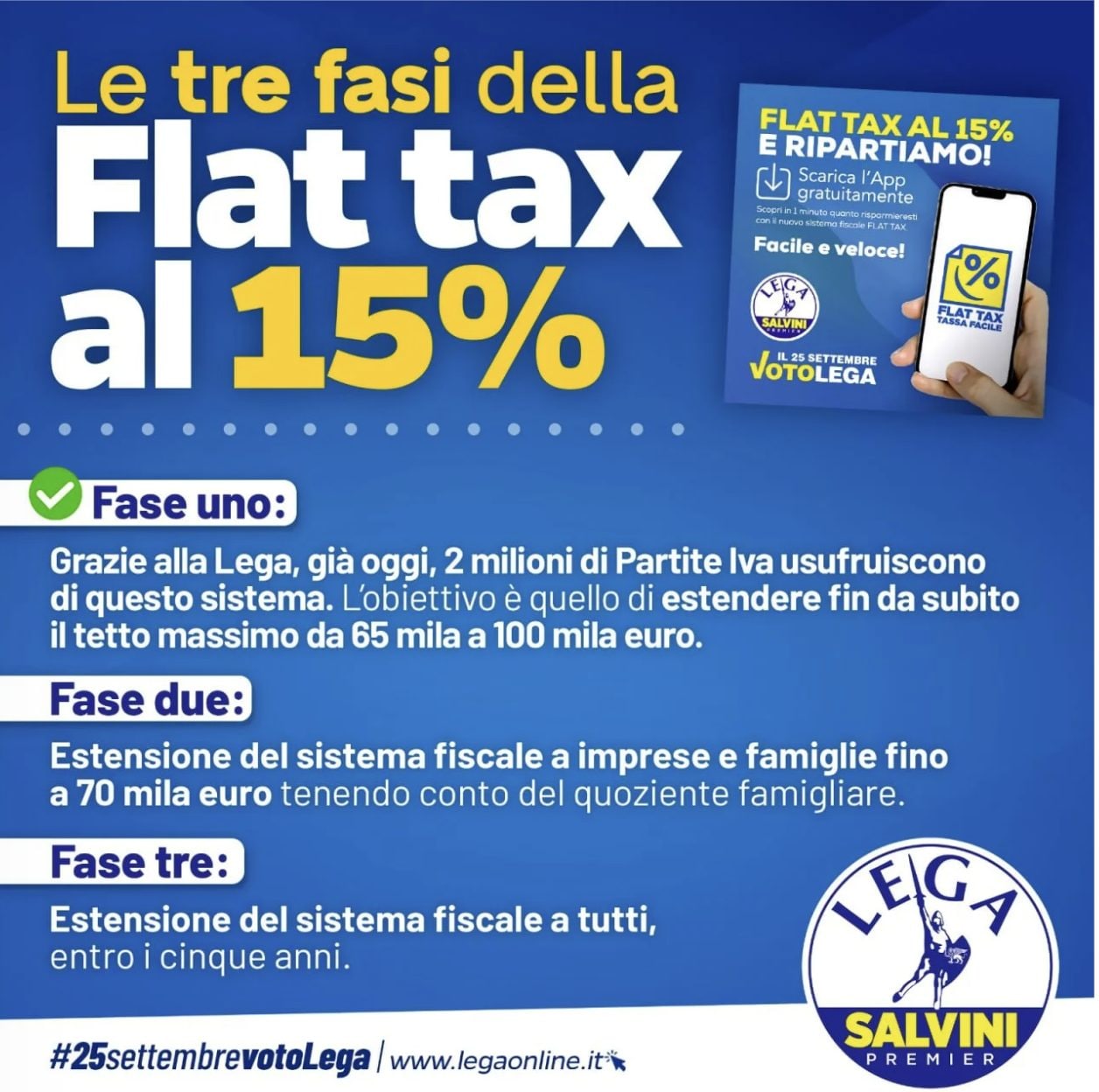 Il programma della Lega, promosso in campagna elettorale, per arrivare alla flat tax per tutti in tre fasi