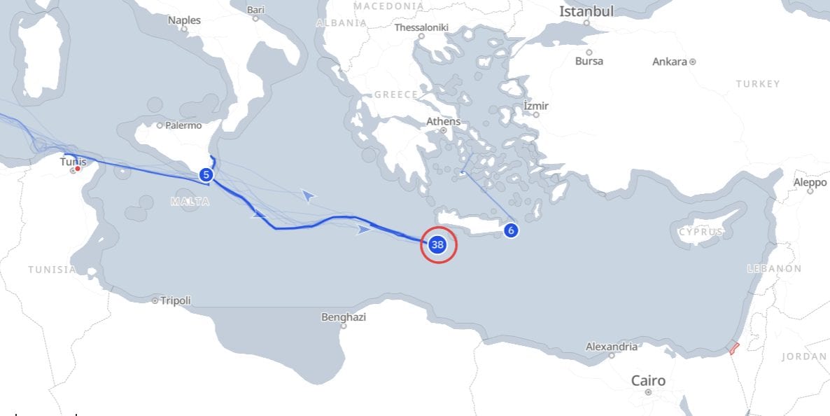 Dove si trovano la nave Morgana e le altre imbarcazioni della Global Sumud Flotilla al momento dell’attacco. Fonte: Flotilla tracker