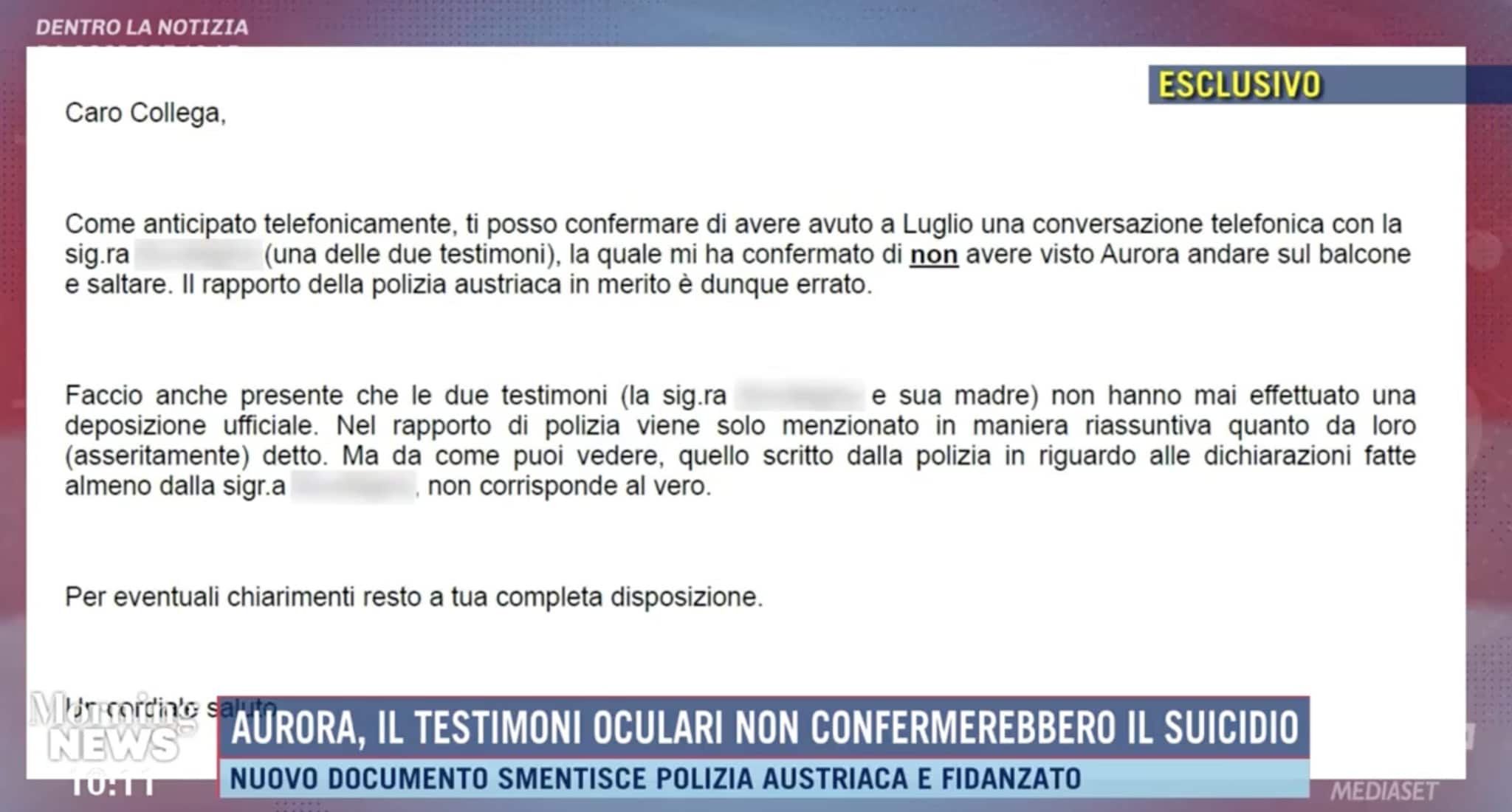 Il documento mostrato in esclusiva durante la puntata di Morning News.