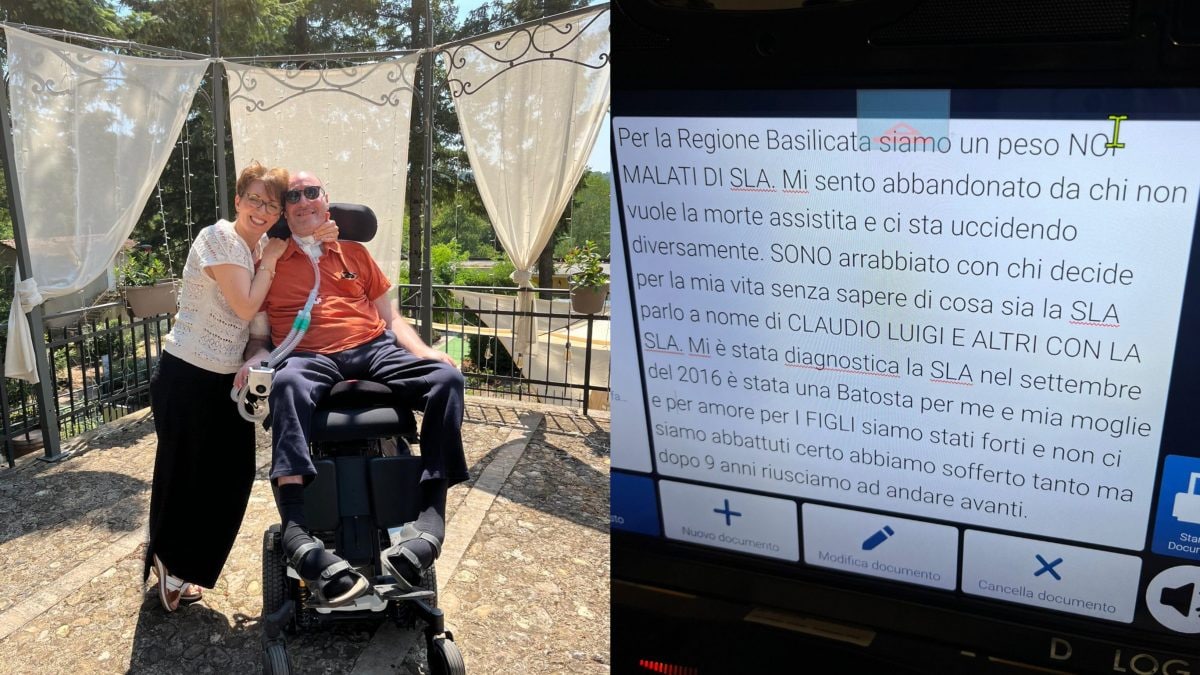 A sinistra, Luciana ed Ezio; a destra, il messaggio scritto da Ezio.
