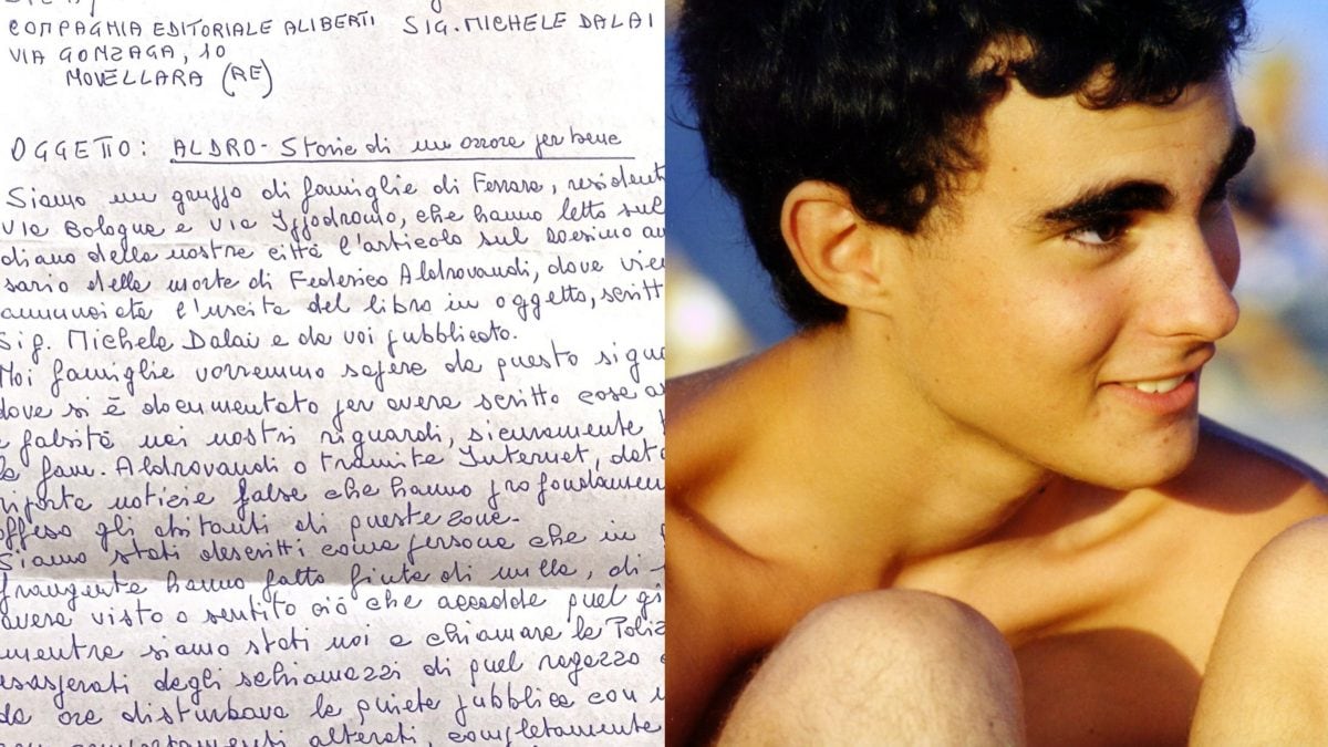 A sinistra, la lettera inviata all’autore del libro su Federico Aldrovandi (a destra).