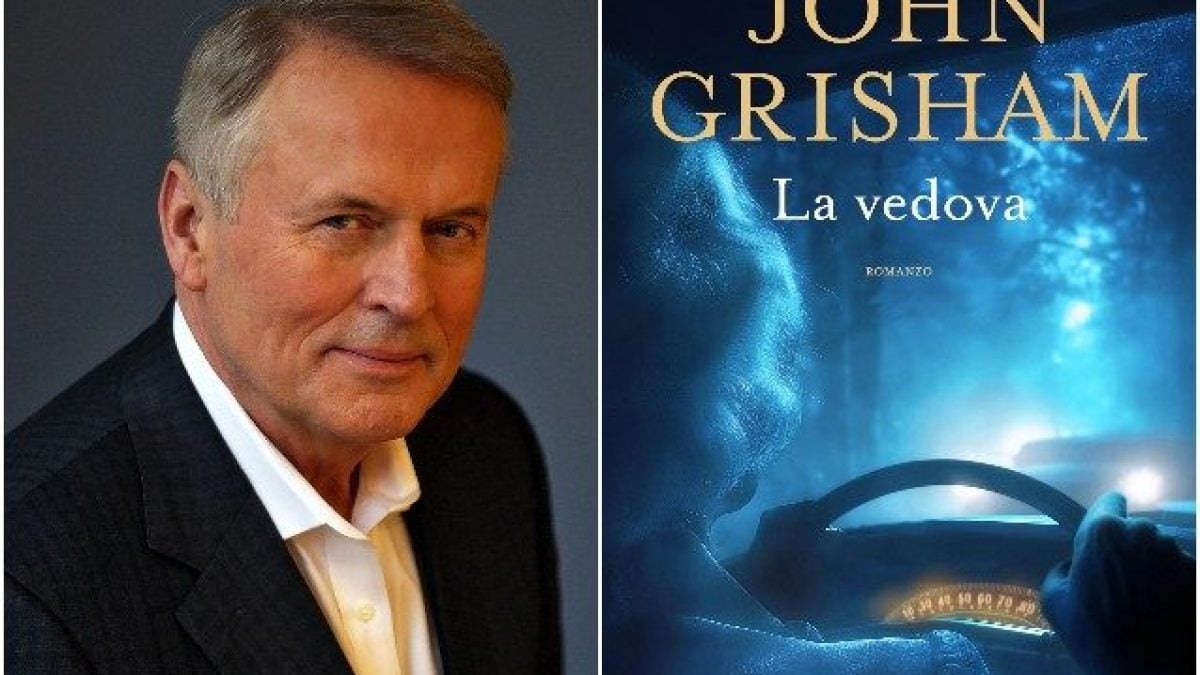 John Grisham (ph credit Michael Lionstar) e la copertina del libro La vedova
