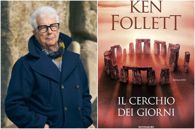 Ken Follett (ph Gareth Iwan Jones) e la copertina del suo libro