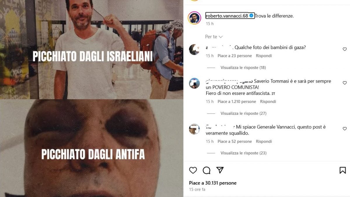 Il post dell’eurodeputato della Lega Roberto Vannacci, contro Saverio Tommasi