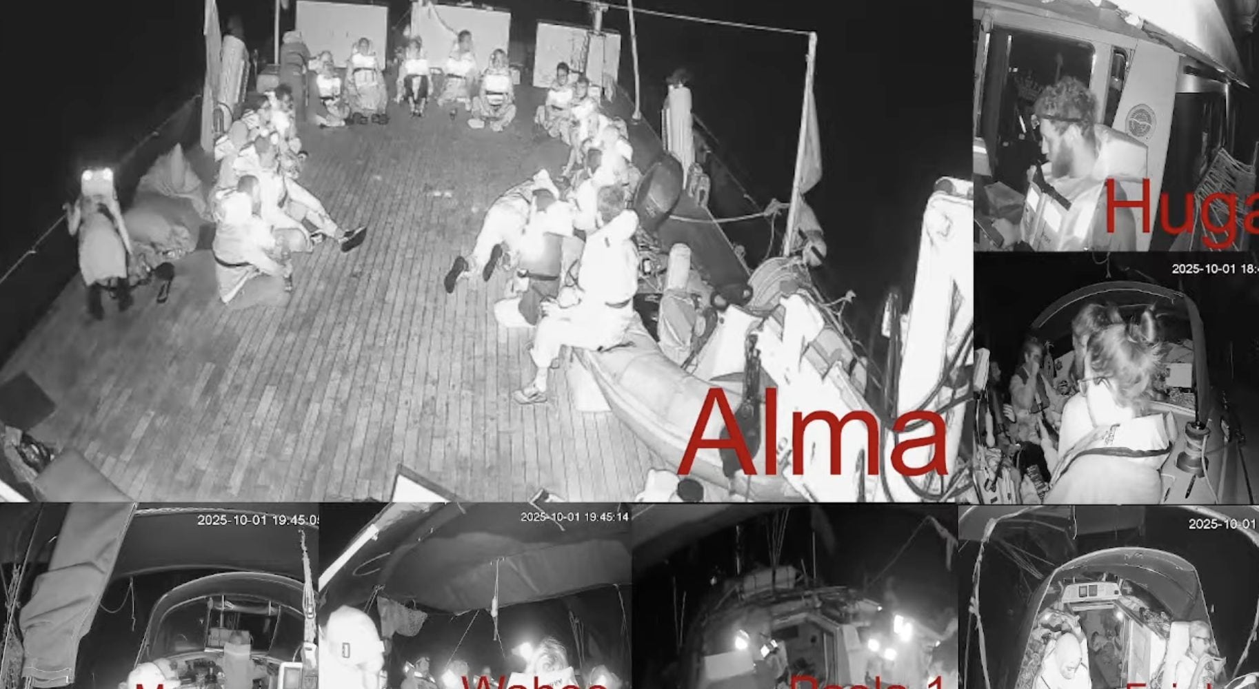 Gli attivisti e le attiviste a bordo dell’Alma in cerchio