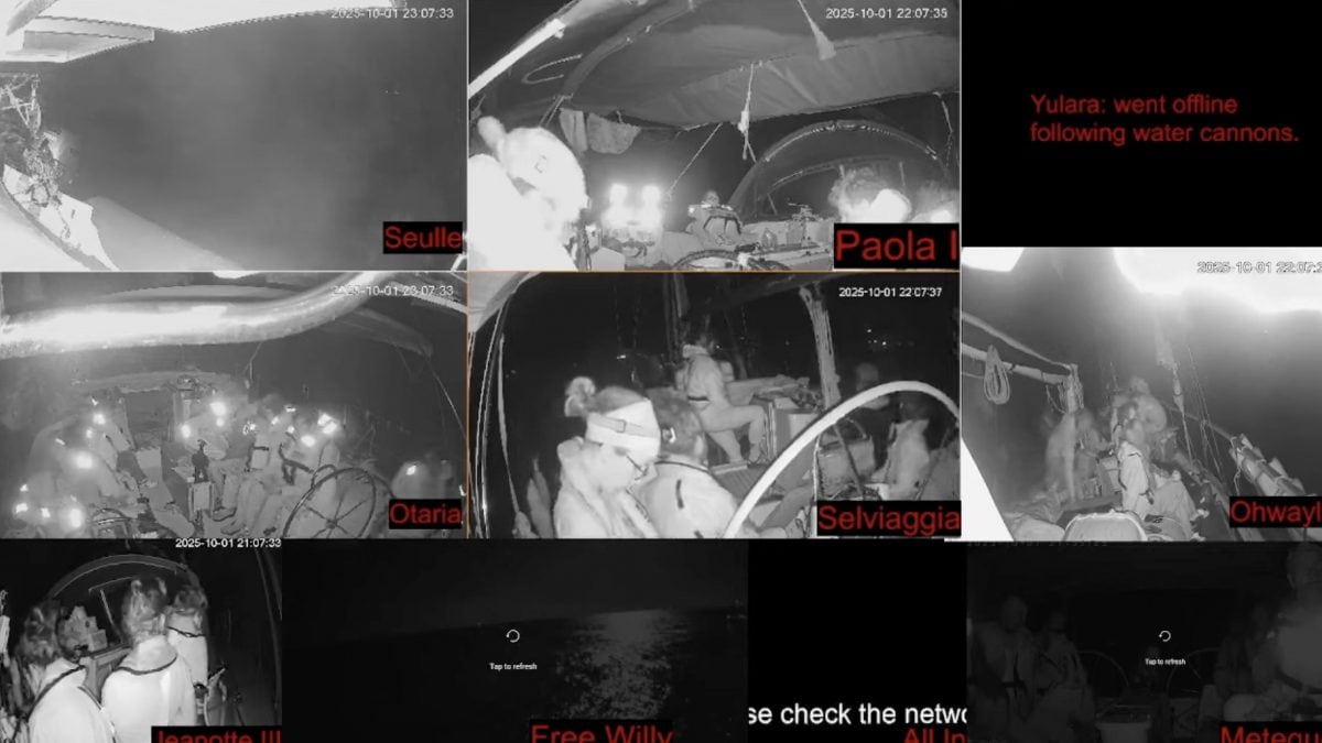 Uno screen dalla diretta di oggi della Global Sumud Flotilla