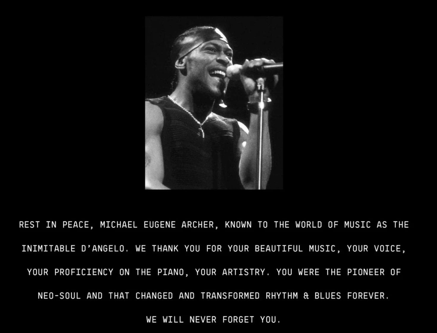 L’omaggio di Beyoncé a D’Angelo, via sito ufficiale Beyoncé