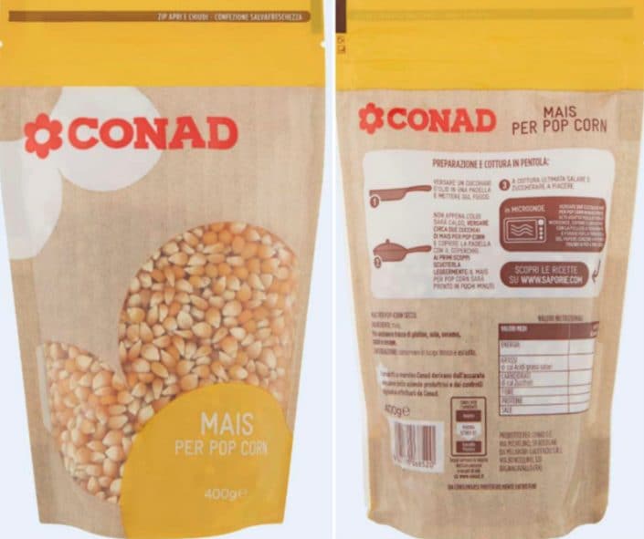 I supermercati Conad richiamano il mais per i popcorn: i quattro lotti interessati