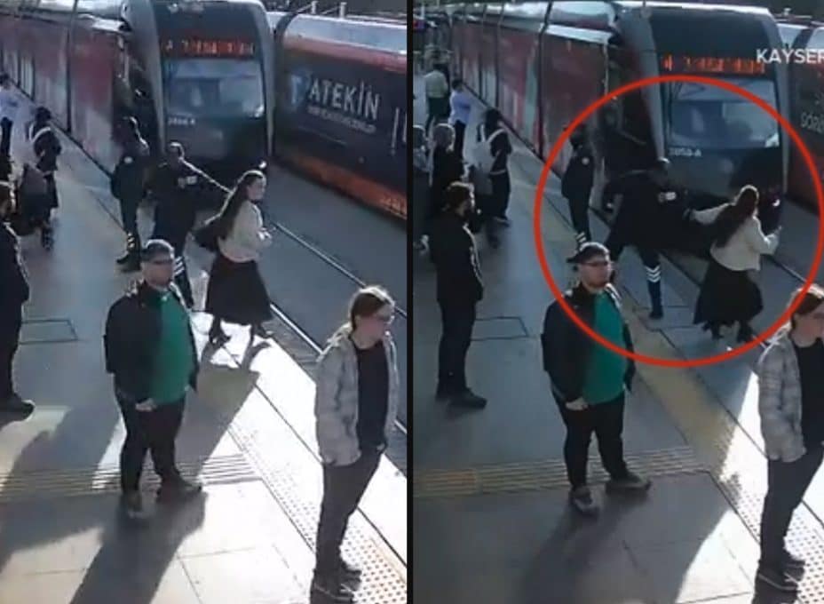 Indossa auricolari e non vede il tram che la sta per travolgere: salvata all'ultimo secondo dalla guardia