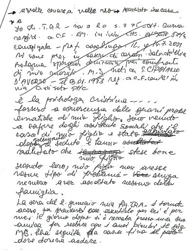 Una pagina della lettera di Gabriela Trandafir sulle denunce nei confronti del marito Salvatore Montefusco