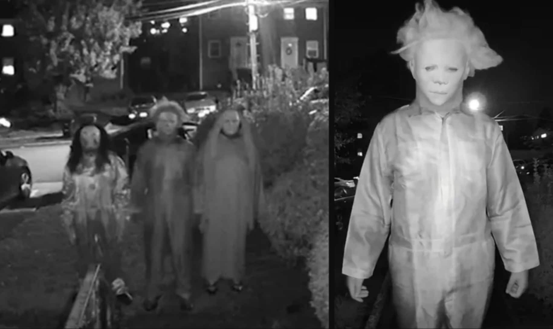 Mascherati da Halloween terrorizzano una famiglia: il terrificante video ripreso dal videocitofono