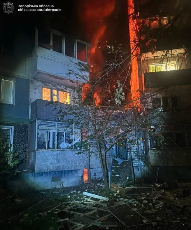 Un edificio bombardato a Zaporizhzhia