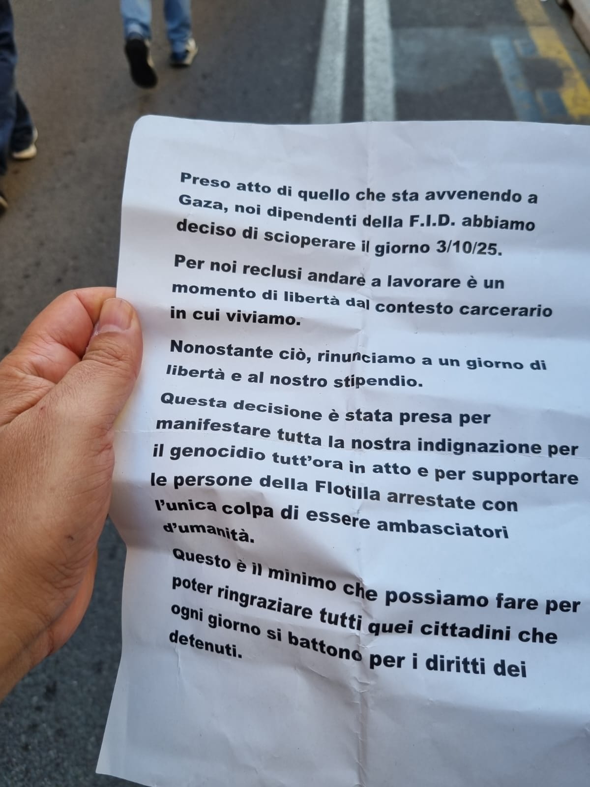 Il documento dei detenuti–lavoratori