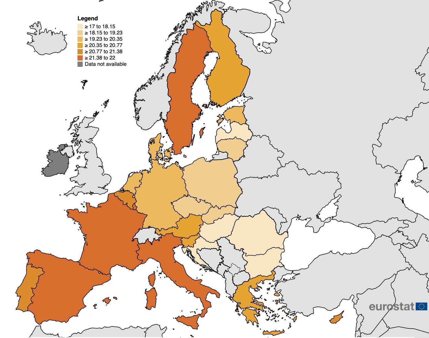 L’aspettativa di vita a 65 anni nei Paesi dell’Ue: l’Italia è terza dietro Spagna e Francia, davanti alla Svezia.