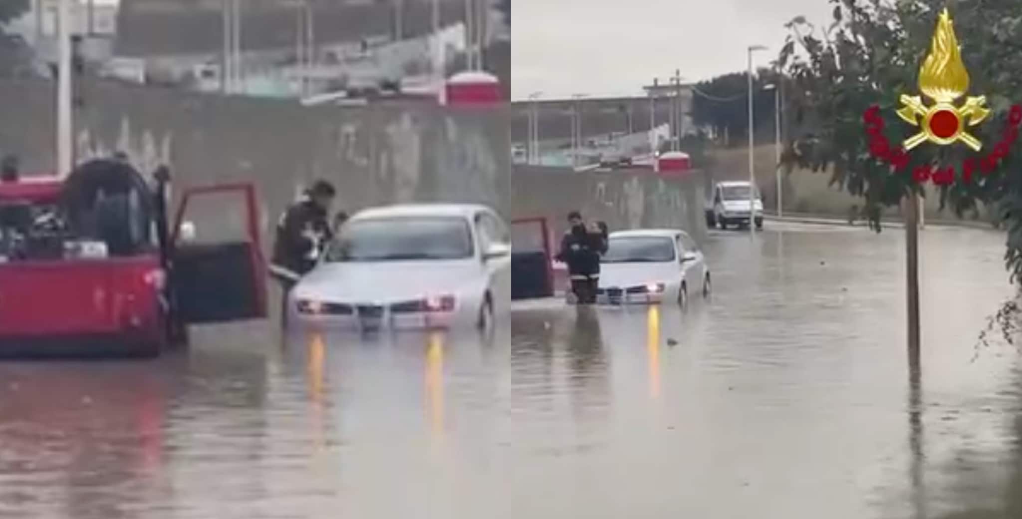 Allagamenti per maltempo a Porto Torres, mamma e figlia intrappolate in auto: il video del salvataggio