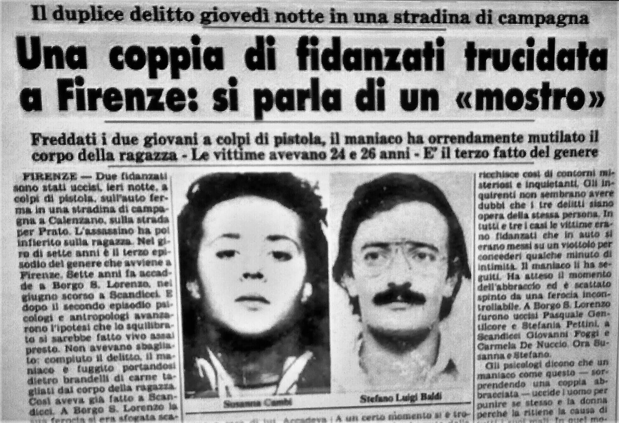 Un giornale dell’epoca che parla degli omicidi del ’mostro’