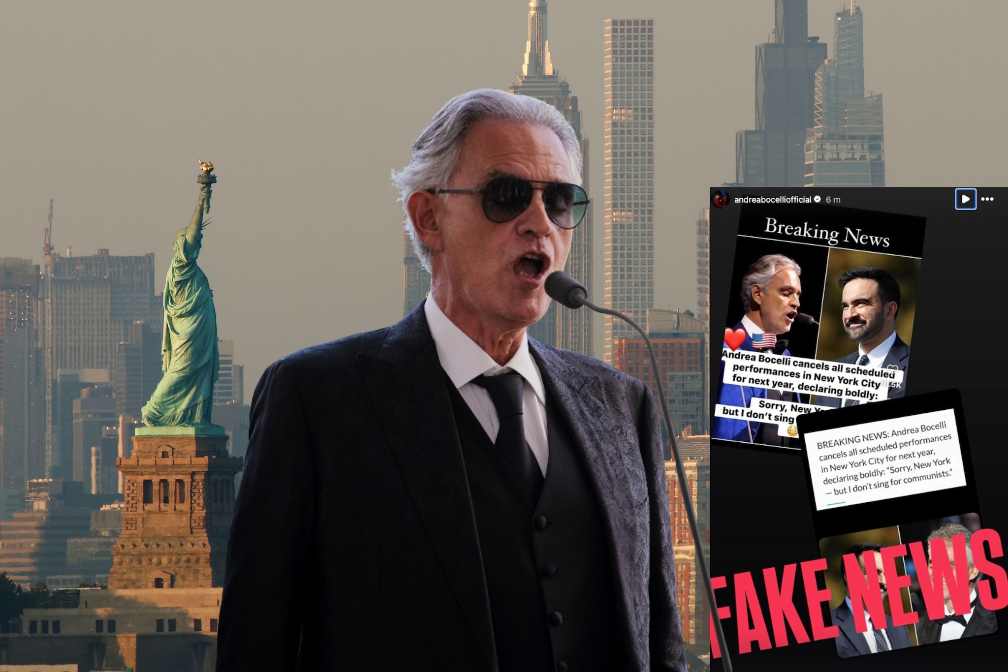 "Non canto per i comunisti", Andrea Bocelli smentisce lo stop ai concerti di New York dopo l'elezione del sindaco