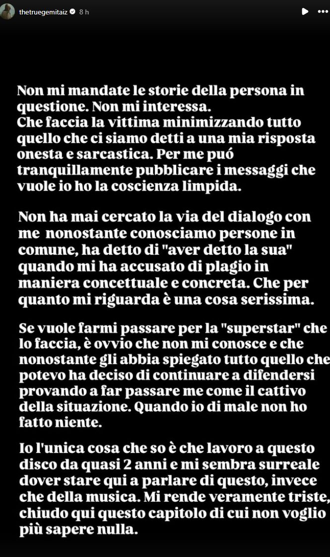 La risposta alle accuse di Gemitaiz, via Instagram